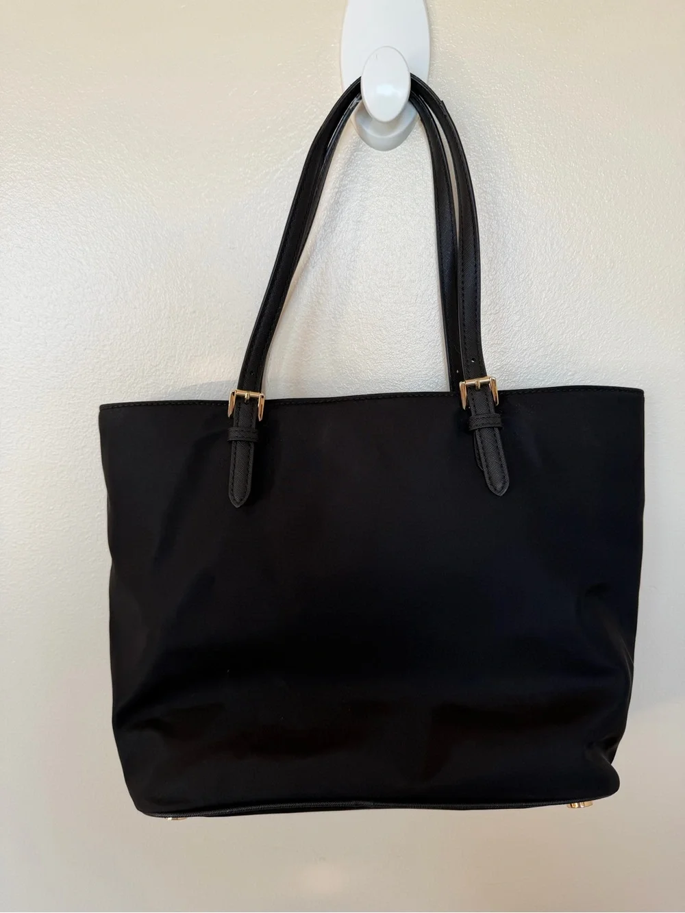 MICHAEL MICHAEL KORS Large Jet Set  Black Leather Snap Pocket Nylon Tote Bag